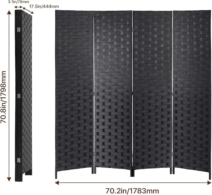 Room Dividers and Folding Privacy Screens 4 Panel 6 ft Foldable Portable Room Seperating Divider, Handwork Wood Mesh Woven Design Divider Wall, Room Partitions and Dividers Freestanding