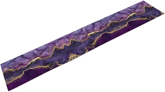 Luxe Marble Table Runner, Gradient Purple Abstract Art Modern Decor Table Runner for Kitchen Dining Cafe Outdoor Indoor Party Wedding Birthday, 13x108 Inch