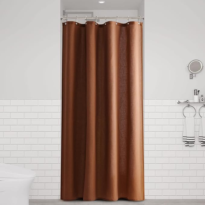 Naturoom Rustic Brown 42 Inch Shower Curtain - Stall Narrow Half Linen Ultra Thick Fabric Shower Curtain Set with Hooks, Boho Farmhouse Rustic RV Camper Bath Curtains for Bathroom, 42x72