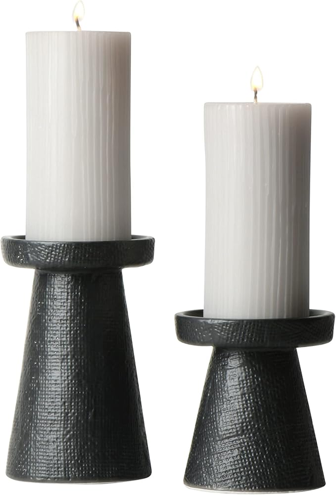Main + Mesa Stoneware Pillar & Taper Candle Holders, Set of 2