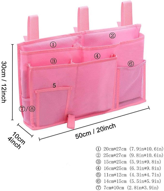 Sugaroom Bedside Storage Caddy, Bunk Bed Organizer Bed Storage Pocket Bedside Organizer Hanging Bed Storage Caddy for College Dorm Room, Hospital Bed Rails, Baby Bed, Camp (Pink)