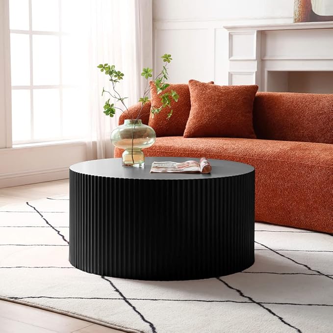 WILLIAMSPACE Nesting Coffee Table Set of 2, Round & Crescent Moon Wooden Coffee Tables, Modern Luxury Accent End Tea Table for Living Room Apartment (Black-Round)