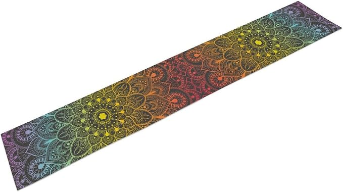 YCness Retro Ethnic Boho Table Runner, Mandala Hippie Art Mandala Rainbow Colorful Dining Room Kitchen Living Room Party Holiday, 13x70 Inch