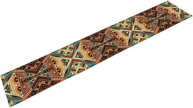 Aztec Rectangular Table Runner,Retro Ethnic Tribal Geometric Pattern Suitable for Home Living Room Kitchen Cafe Table Decor 13x120 Inch