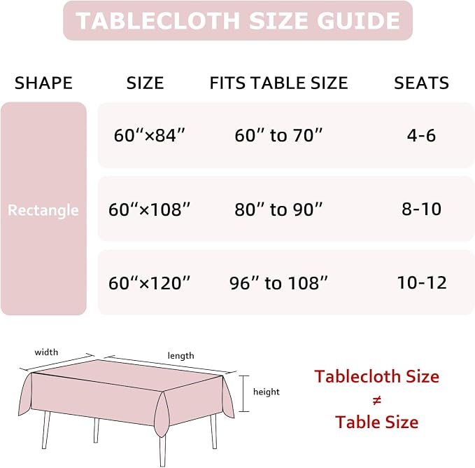 Linen Tablecloth 100% Pure Linen Table Cloth for Rectangle Tables Machine Washable Dining Fall Tablecloth with 4PCS 20"x 20" Linen Napkins (Pink, 60" x 120")