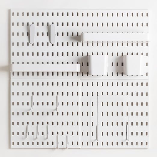 Pegboard Combination Kit for Wall Organizer, Wall Mounted Peg Board Kits for Kitchen, Bedroom, Office, &Bathroom, 4 Pieces White Pegboards and 14 Accessories, 22" x 22"