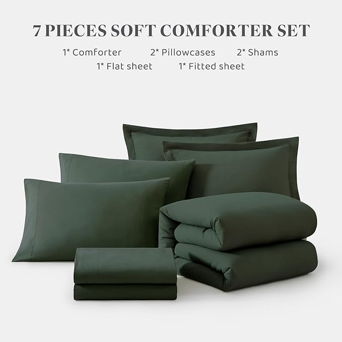WRENSONGE Queen Comforter Set - 7 Pieces Deep Forest Soft Bed in a Bag Queen with Fitted Sheet, Flat Sheet, 2 Pillow Shams, and 2 Pillowcases- Warm Bedding Sets for All Season