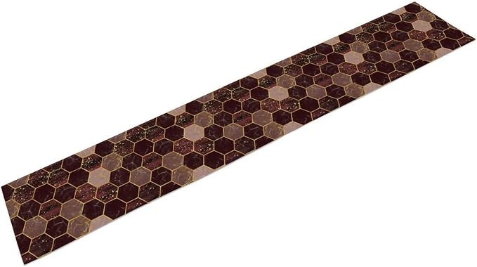 Hexagon Marble Table Runner, Luxury Wine Red Abstract Geometry Gold Accent Table Runner for Kitchen Dining Home Party Wedding Decor, 13x90 Inch