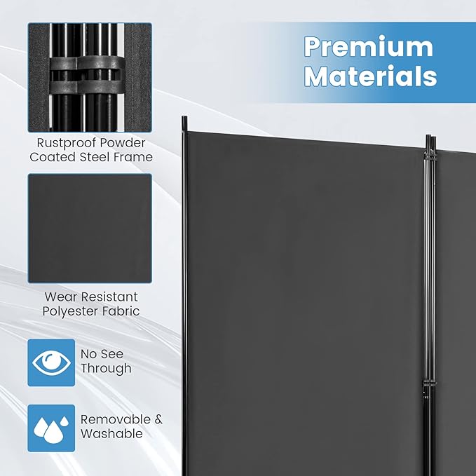 DORTALA 3-Panel Room Divider, Freestanding Folding Privacy Partition Screen with Steel Frame, Morden Room Divider for Separating Room in Bedroom, Office (Grey)