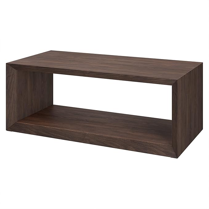Henn&Hart 48" Rectangular Coffee Table with Open Storage Shelf for Living Room, Family Room, or Office, Rich Brown