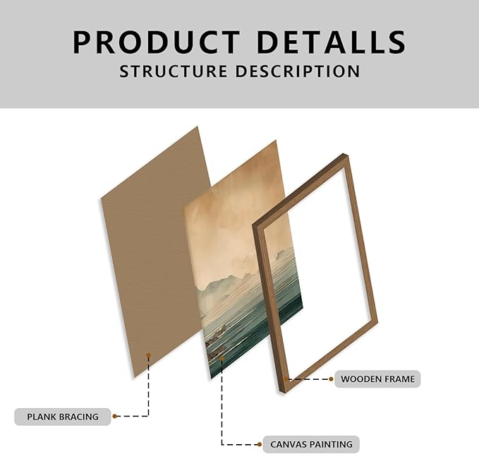 Japanese Zen Wall Art Set of 3 with Wooden Frame – Cliff and Ocean Seascape Prints, Framed Japanese Landscape Painting, Minimalist Asian Wall Decor 16x24 Inch