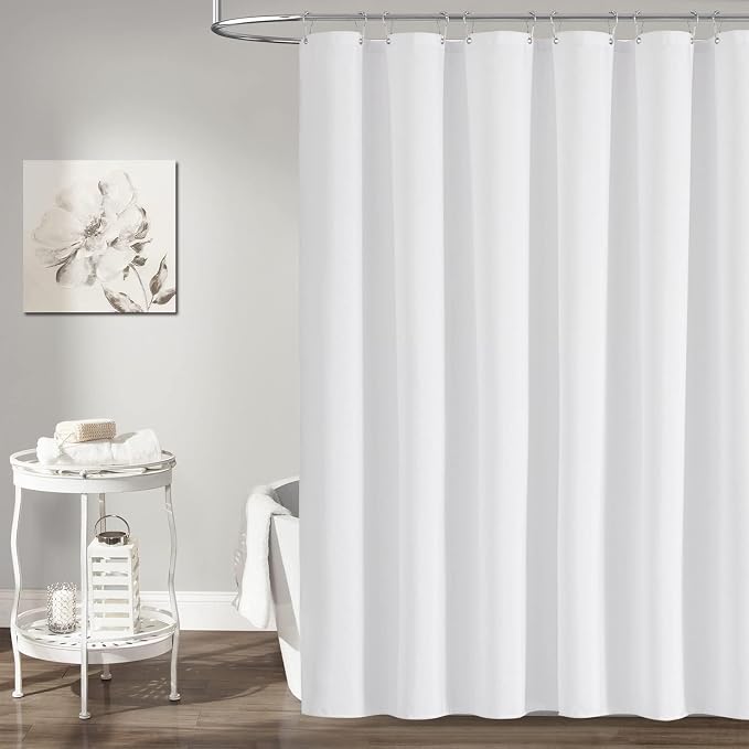 BTTN Fabric Shower Curtain, Linen Textured Heavy Duty Polyester Cloth Shower Curtain Set with Plastic Hooks, White, 84" W x 72" L (Pack of 1)