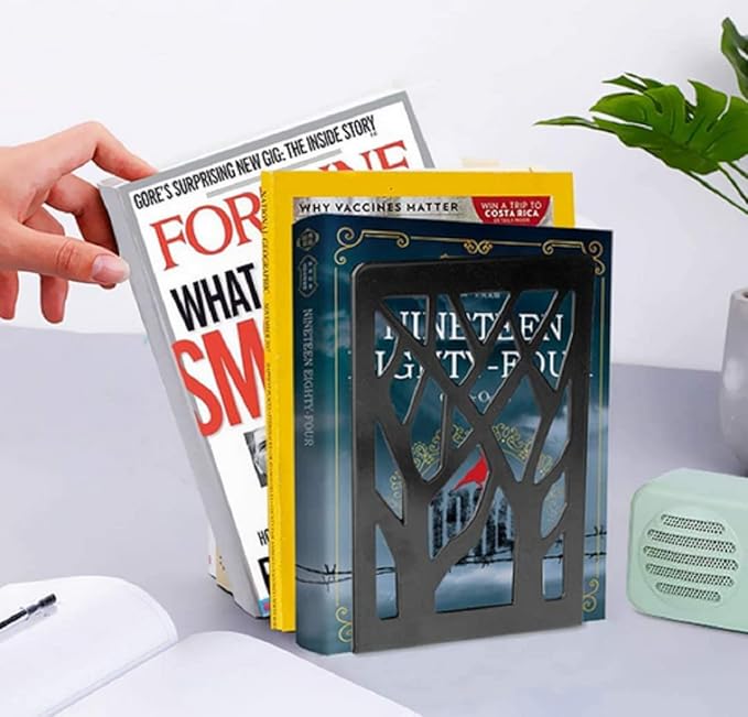 3 Pairs Tree Branches Book Ends Metal Nonskid Bookends Heavy Duty Bookshelves Organizer Office Book Ends for Shelves, Bookend, Book Ends for Heavy Books(Tree Branch Black 1, 3 Pairs)