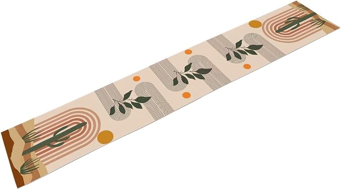 Mid Century Modern Table Runner, Boho Sun Tropical Desert Cactus Abstract Arch Print Table Runner for Kitchen Dining Home Party Birthday Decor, 13x108 Inch