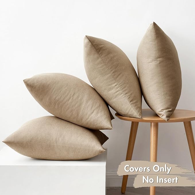 MIULEE Pack of 4 Decorative Outdoor Throw Pillow Covers Linen Waterproof Pillow Covers Summer Farmhouse Cushion Cases for Patio Garden Tent Balcony Couch Sofa 16x16 Inch Light Tan