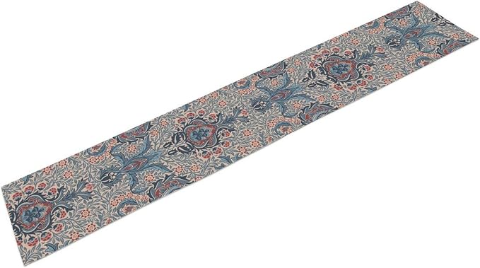 William Morris Flower Table Runner, Vintage Boho Style Floral Botanical Tree Plant Pattern Dinner Runner for Home Kitchen Dining Table Decoration 13x60 Inch