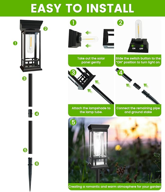 4 Pack Solar Pathway Lights Outdoor, Taller Bright Solar Path Lights Waterproof, Auto On/Off Solar Powered Garden Lights for Outside Landscape Path Yard Walkway Lawn Driveway Patio Lighting Decor