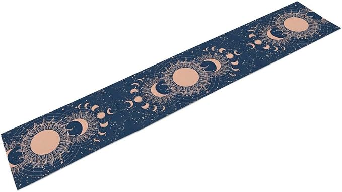 Moon Sun Table Runner, Mystical Blue Space Galaxy Moon Phase Boho Astrology Table Decoration Runner for Kitchen Dining Party Wedding Picnic, 13x36 Inch