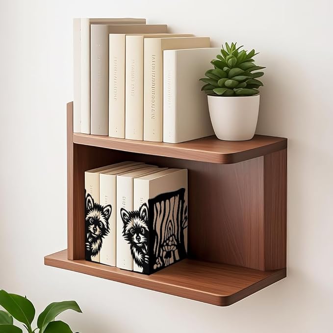 2Pcs Metal Bookends Black Heavy Duty Book Shelf Holders Raccoon Decorative Book Ends Used on Desk for Back to School Office Home Library Small Large Heavy Books