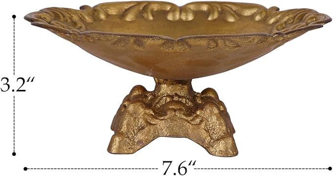NIKKY HOME Rustic Jewelry Tray Decorative Border Trinket Dish Vintage Ring Holder Bowl for Bracelet Earring Necklace Organizer Metal Display Plate Handmade Gift for Women Girl, Gold