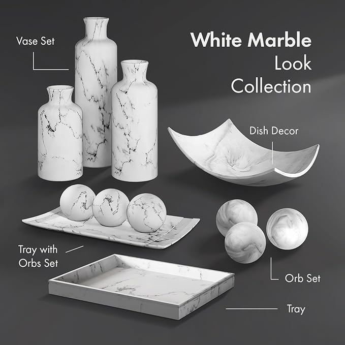 Creative Scents White Marble Look Coffee Table Decor for Living/Dining Room, Modern White Catch-All Key Dish Decor for Entryway, Decorative Bowl for Home Décor - Fruit Bowl for Kitchen Counter