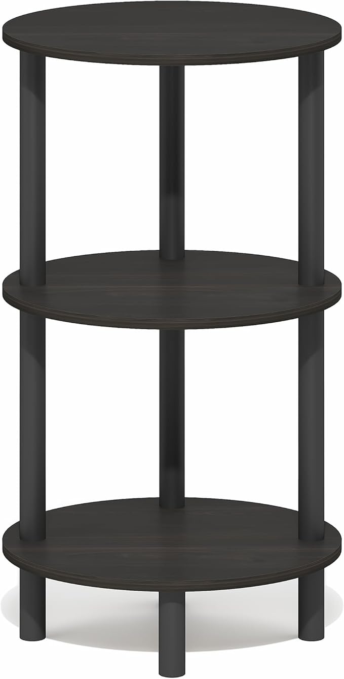 Furinno Turn-N-Tube Side Table, 3-Tier Oval End Table, Night Stand, Bedside Table, for Living Room, Bedroom, Espresso/Black