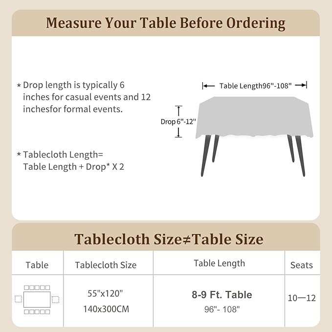 Laolitou Rustic Tablecloth Cotton Linen Waterproof Tablecloths Burlap Table Cloths for Kitchen Dining Cloth Table Cloth for Rectangle Tables Light Grey Stripes Rectangle,55"x120",10-12 Seats