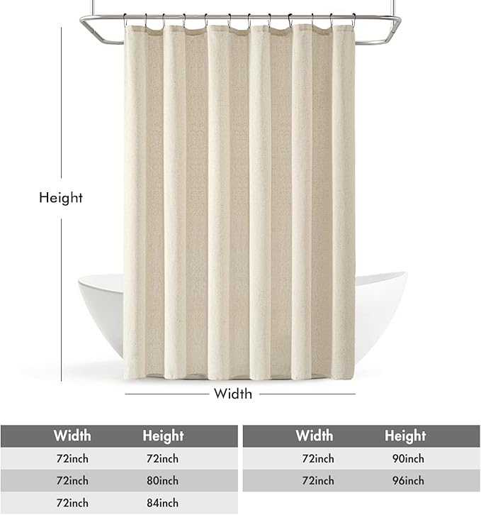 MIULEE Linen Shower Curtain with 12 Metal Hooks Washable Country Boho Farmhouse Heavy Buttonhole Fabric Shower Curtain Set Thick Cloth Neutral Waterproof Curtains for Bathroom W72*L72, Natural