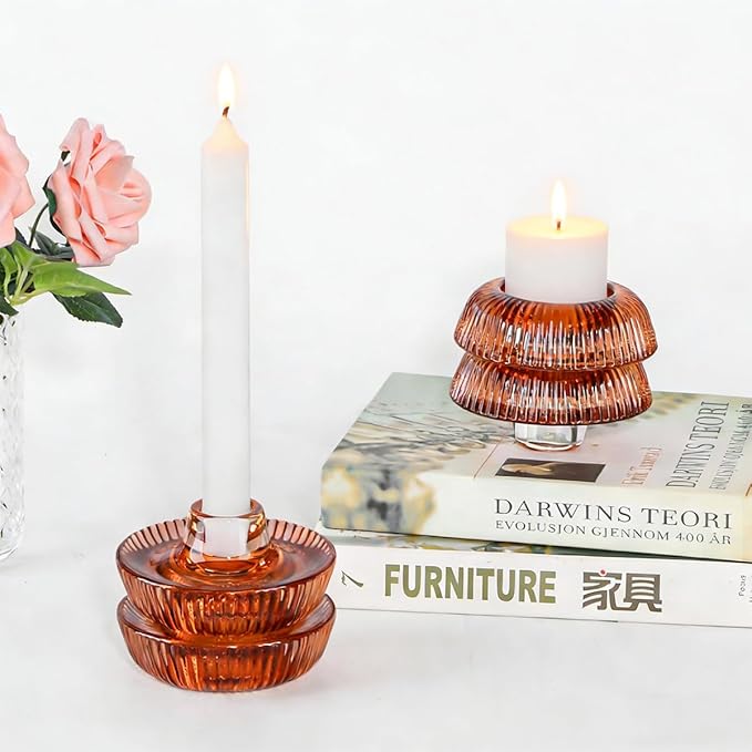 Mushroom-Shaped Candle Holders Set of 4 for Table Centerpiece, Glass Tealight Candlestick Holder for Wedding Party Decor, Vintage Tea Lights Candle Holder for Home Decoration (Brown)
