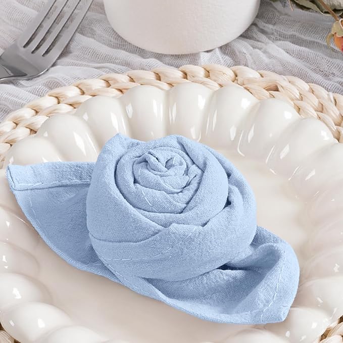 MLMC 8 Pack Blue Cloth Napkins Rustic Washable Cotton Linen Napkins Set of 8 17"x17" Reusable Dinner Napkins Cloth for Wedding Baby Shower Party Gathering Everyday Use