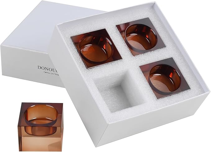 Home Crystal Tealight Candle Holders Pack of 4, 1.5 Inches Height, Heavy Solid Square Hand Cut Tealight Holders Sets, Centerpiece for Home Decor(Brown)