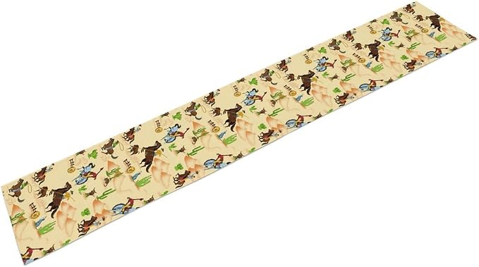 Western Table Runner, Cartoon Cowboy Horse Desert Adventure Rodeo Fun Table Runner for Kitchen Dining Party Picnic Decor, 13x36 Inch