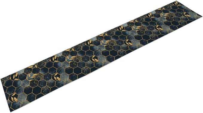 Marble Table Runner,Black Gray Gold Marble Texture Abstract Art Pattern Table Runner for Coffee Table Dining Room Table Bedroom Party Holiday Decor 13x72inch