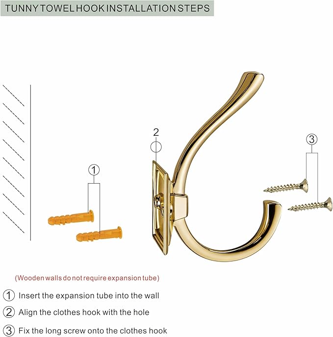 TUNNY Antique Design Wall Hanging Coat Hooks - Champagne Bronze Coat Hooks, Pack for 5 Entry Shoe Cabinets, Wardrobe Bathroom Bedroom Furniture Hardware