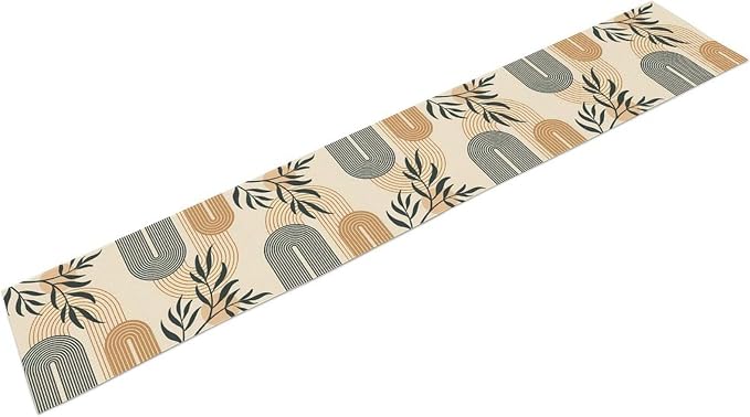 Mid Century Boho Table Runner, Abstract Geometric Arch Sun Tropical Leave Modern Table Runner for Kitchen Dining Indoor Outdoor Party Decor, 13x90 Inch
