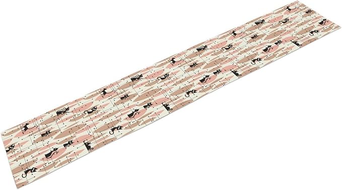 Mid Century Table Runner Vintage Pink Abstract Geometric Atomic Star Retro Black Cat Dining Table Decoration for Kitchen Dining Room 13x90in