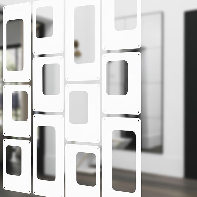 ANMINY 12 PCS Hanging Room Divider Decorative Thick Wall Privacy Screen Panels Set Modern Geometric Pattern Hollow Out Design for Bedroom Living Dining Room Kitchen Office Restaurant Decor - White