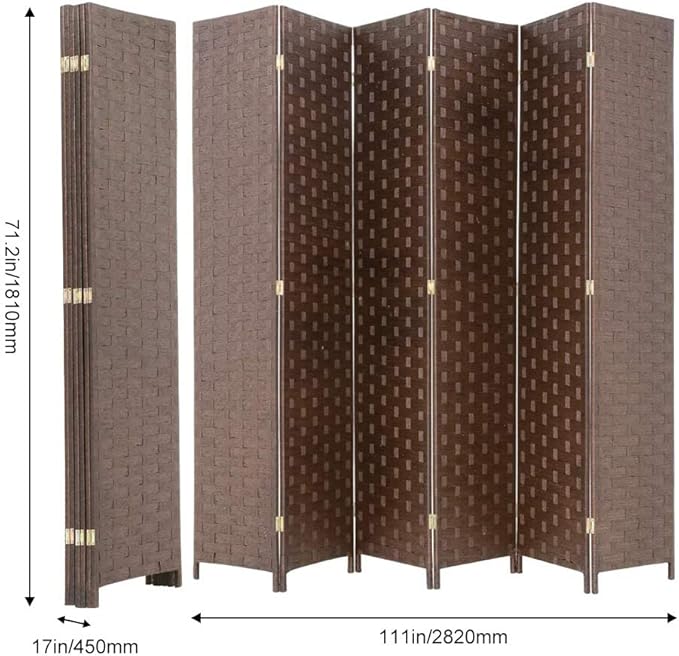 Room Dividers and Folding Privacy Screens 6 Panel 6 ft Foldable Portable Room Seperating Divider, Handwork Wood Mesh Woven Design Room Divider Wall, Room Partitions and Dividers Freestanding, Brown