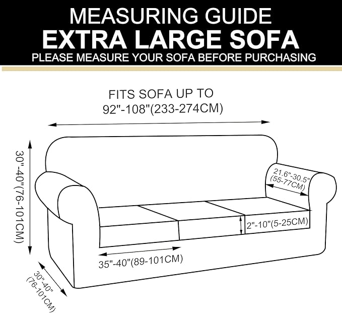U-NICE HOME 4 Pieces Oversized Stretch Couch Cover Sofa Cover Washable Slipcover with Individual Seat Cushion for 3 Cushion Couch Sofa Pet Friendly(Oversized Sofa, Olive Green)