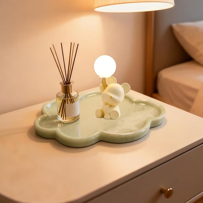 Natural Marble Tray Cloud Shape Vanity Trays, Jewelry Trays Holder Dish for Bathroom Countertop Home Decor Gift Light Green