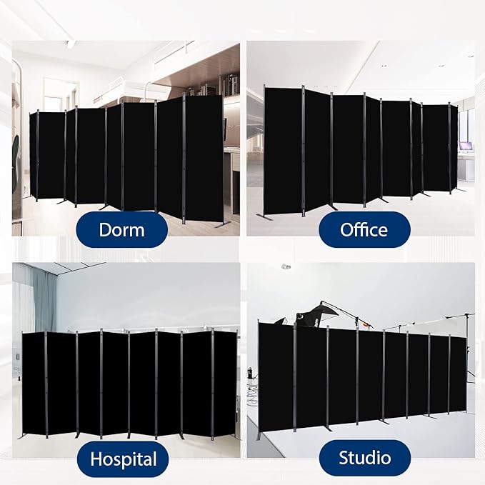 Room Divider and Folding Privacy Screens, 8 Panel Wide Room Divider Wall Screen for Room Separtition, Partition Room Dividers Fabric Panel Wall Dividers Freestanding for Office, Bedroom, Studio Dorm