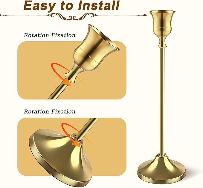 9 Packs Gold Candlestick Holders for Taper Candles - Vintage Metal Candle Sticks - Home Decor Centerpieces for Table Mantel Wedding Housewarming Festive Gift