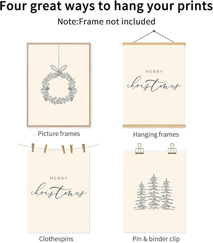 Baccone Christmas Wall Art Winter Xmas Canvas Decor Merry Christmas Wall Art Minimalist Vintage Painting Beige Farmhouse Prints Holiday Poster for Bathroom 16x24x3 Inch Unframed