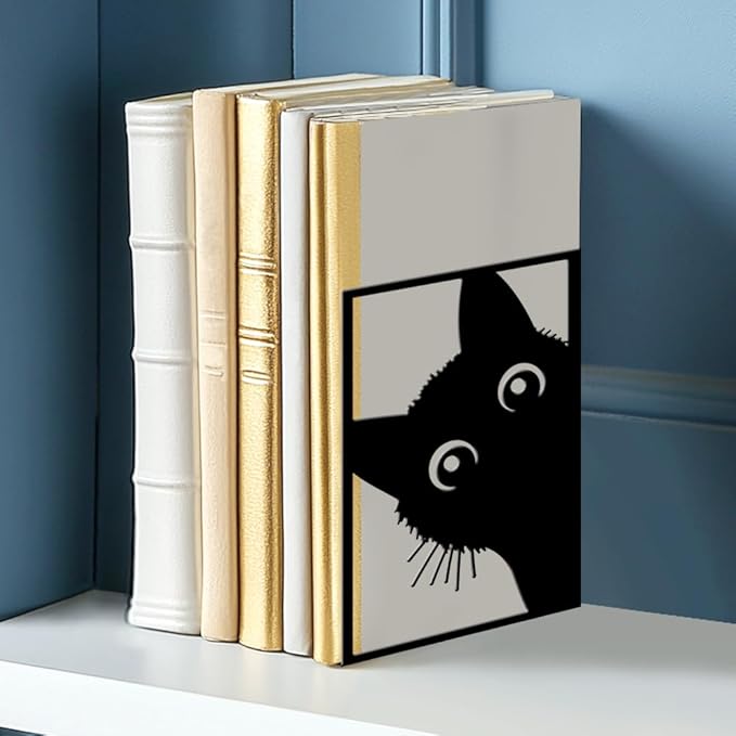 2 Pieces Metal Bookends for Shelves Cute Cat Bookends Decorative Heavy Duty Book Ends for Heavy Books Unique Cat Lover Gifts Book Ends for Home Office 4.7"x3.5"x7"