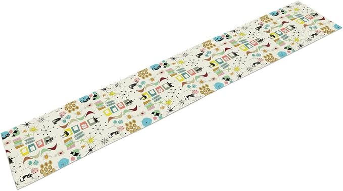 Mid Century Table Runner Modern Black Cat Colorful Geometric Atomic Star for Kitchen Dining Room Dining Table Decoration 13x108in