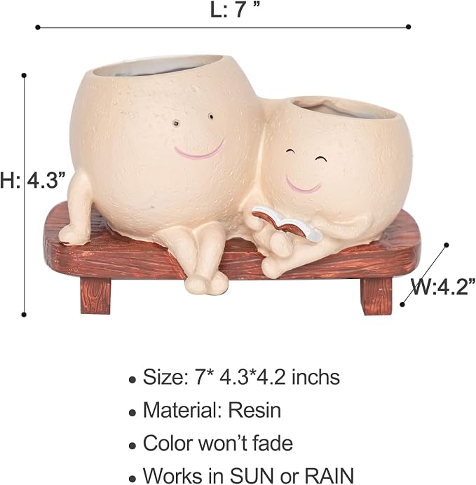 Cute Head Planter with Smiley Face, Double Pots in One, Novelty Plant Face Pot, for Indoor Outdoor Plants,Christmas, (Khaki)