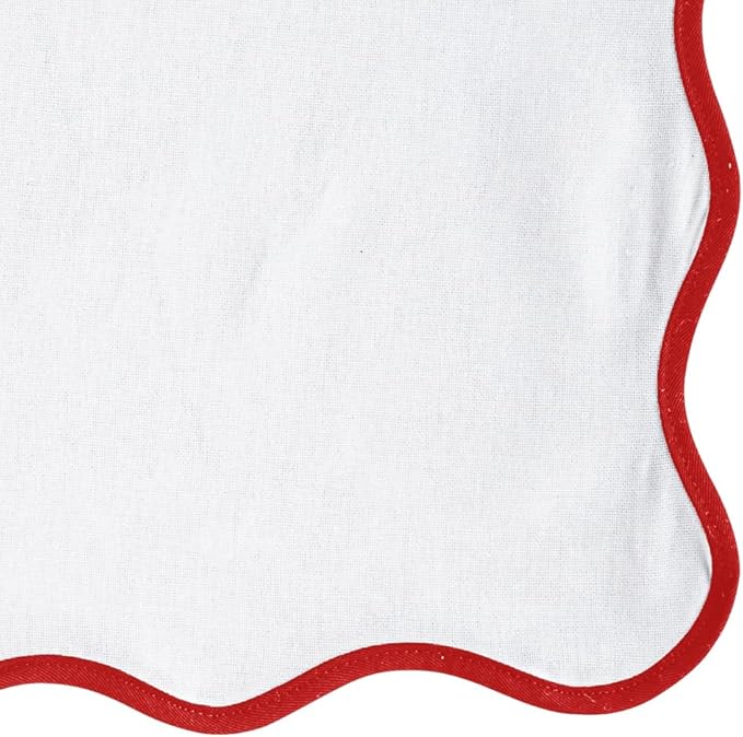 Red Scallop Cloth Napkins, 100% Cotton Elegant Dinner Napkins for Wedding & Home Décor, Reusable Washable Fabric Napkin Set of 4, Red Wavy Border Table Napkins for Parties, Holiday & Daily Use 18x18