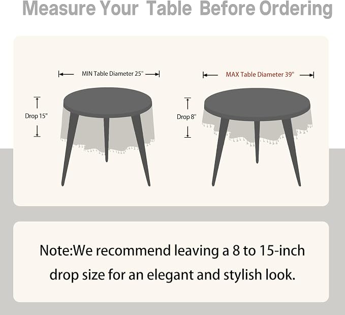 Alsoo Tablecloth Round Table 55" x 55" Linen Look Texture Cotton Tablecloth Waterproof Wrinkle Free Heavy Duty Tables Cover with Tassel for Kitchen Dining Holiday Party, Ivory