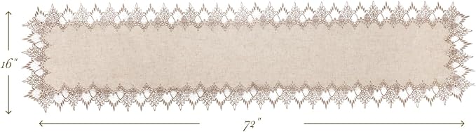 Phantomon Neutral Linen Table Runner 72 Inches Beige Embroidered Runner Lace Centerpiece for Dresser Tops, Dining Tables, Coffe Table and Home Decorations for Farmerhouse (Beige, 16 X 72 Inch)