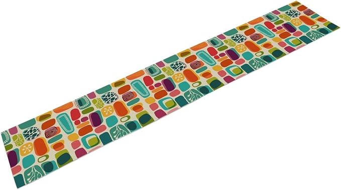Mid Century Geometry Table Runner Colorful Rectangle Bohemia Abstract Geometry Pattern for Home Kitchen Table Decor Dining Coffee Room Party Decor 13x36in
